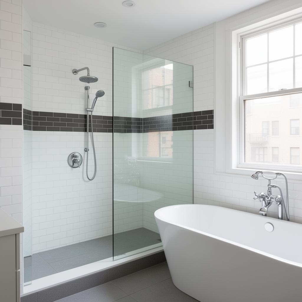 Modern Brooklyn bathroom remodel with subway tile and glass shower